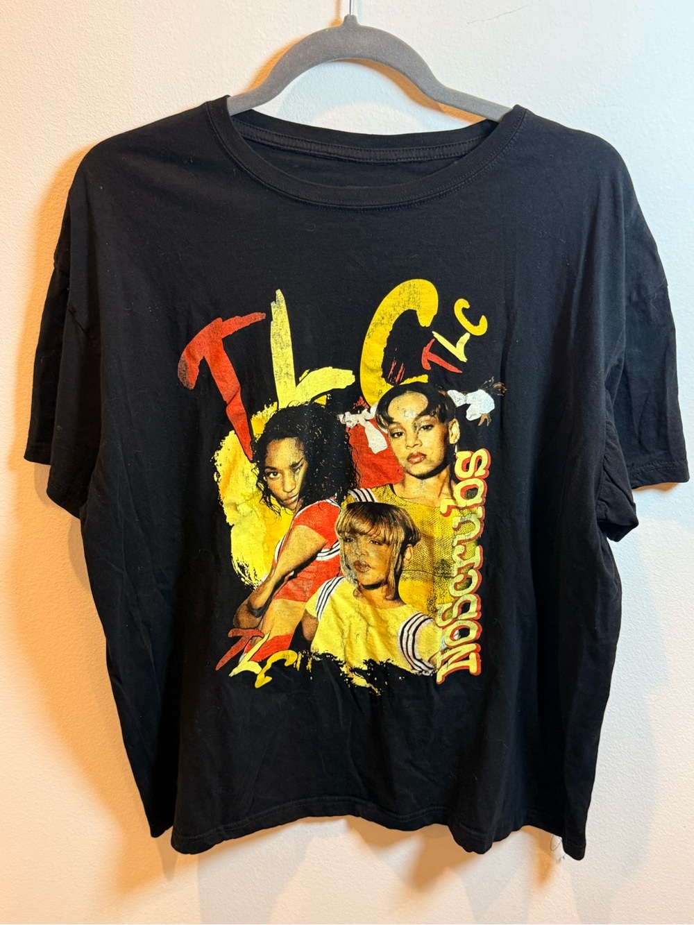 TLC Black Graphic Band Tee‎ with Yellow & Red Print - TLC